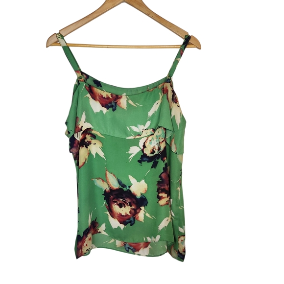 CAbi New Bloom Floral Tank Green Sleeveless Ruffle Flowy Lightweight 3264 L - Picture 8 of 13